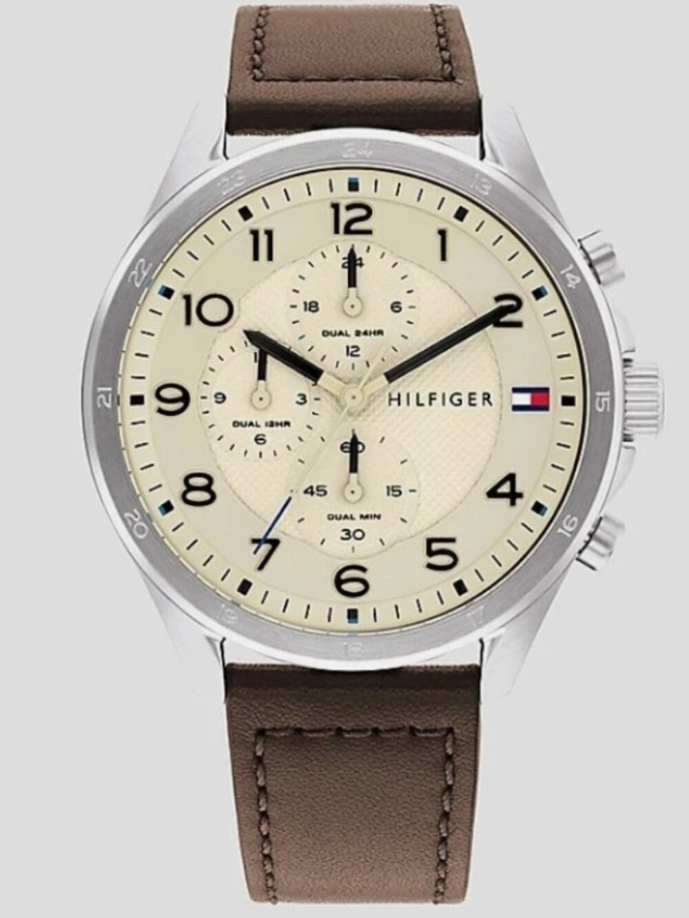 TOMMY HILFIGER CASUAL SUB-DIAL WATCH WITH BROWN LEATHER STRAP NWT